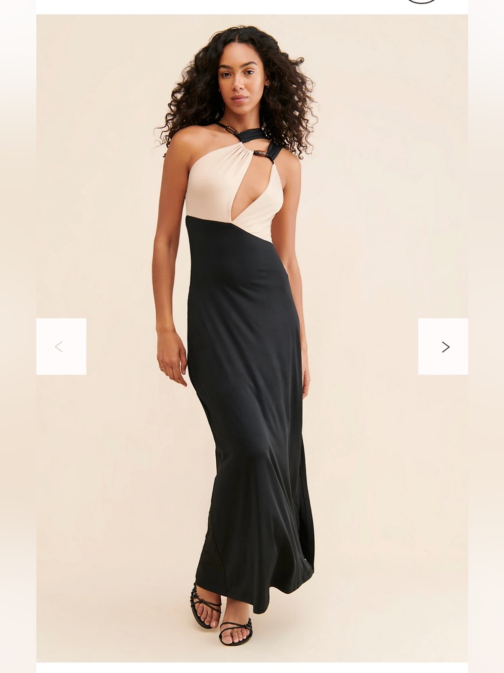 Free People One-Shoulder Two-Tone Maxi Dress in Black and Nude
